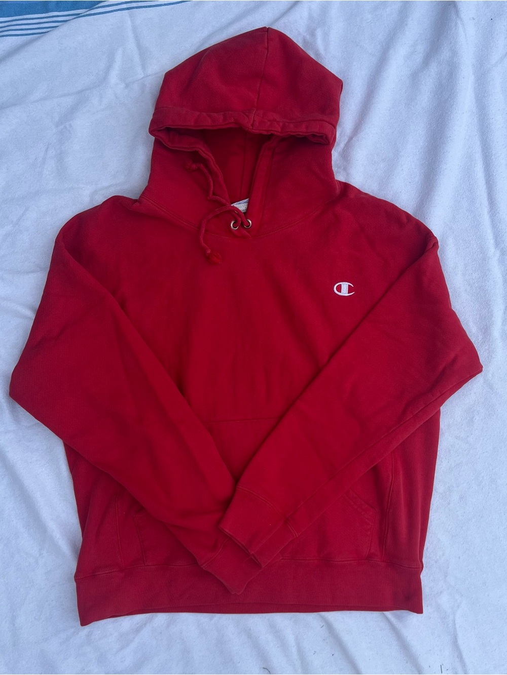 Champion Red Pullover Hoodie with Small Chest Logo